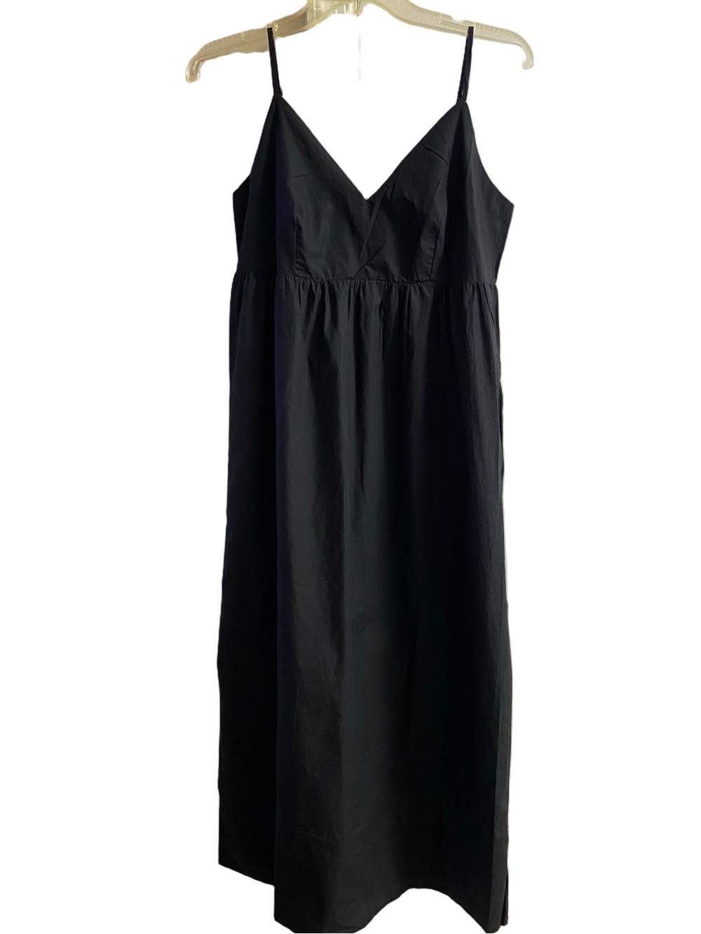 Quince Black V-Neck Maxi Slip Dress with Spaghetti Straps Small New